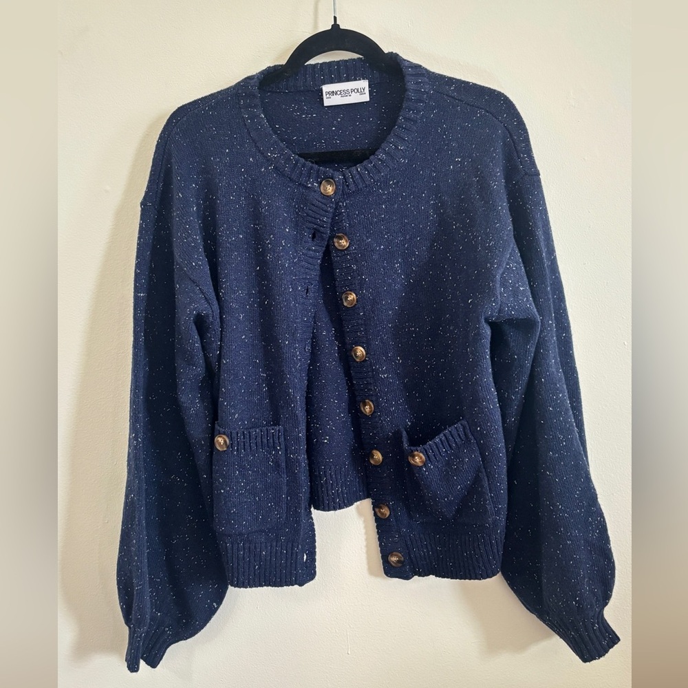 Princess Polly Navy Speckled Cardigan